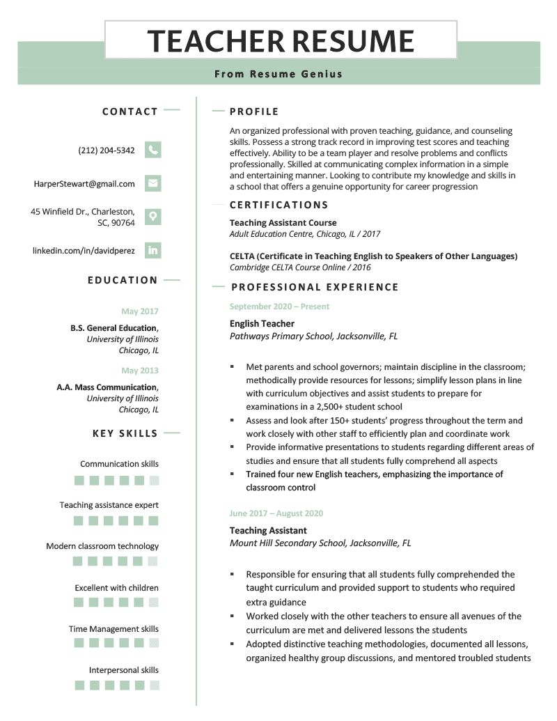 Teacher Resume