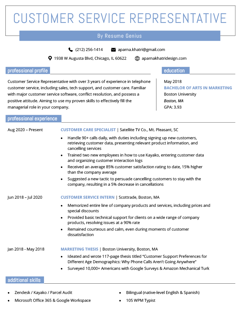 Customer Service Representative Resume Example Template